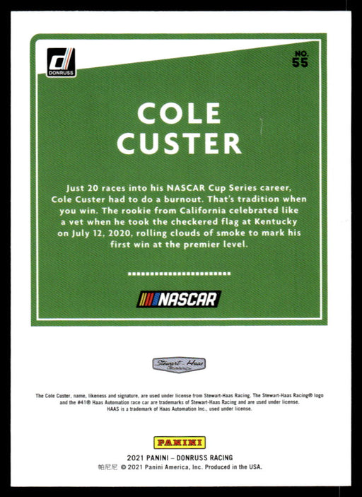 Cole Custer 2021 Panini Donruss Racing Base Back of Card