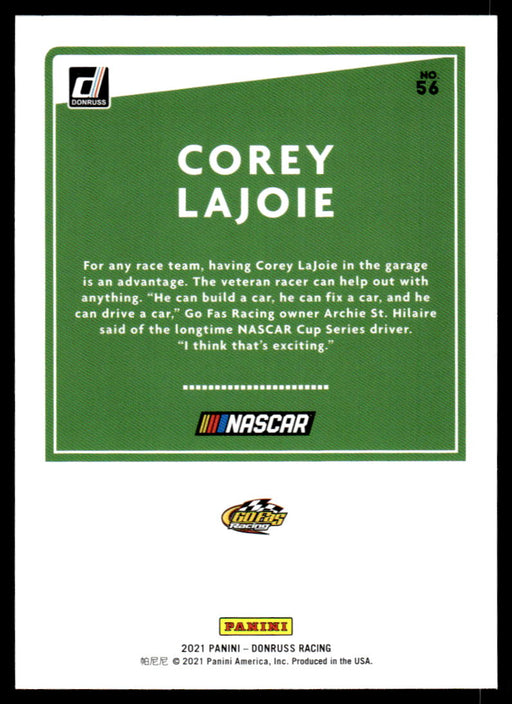 Corey LaJoie 2021 Panini Donruss Racing Base Back of Card