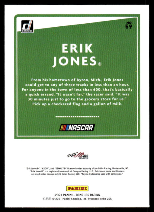 Erik Jones 2021 Panini Donruss Racing Base Back of Card