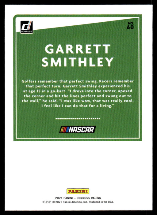 Garrett Smithley 2021 Panini Donruss Racing Base Back of Card