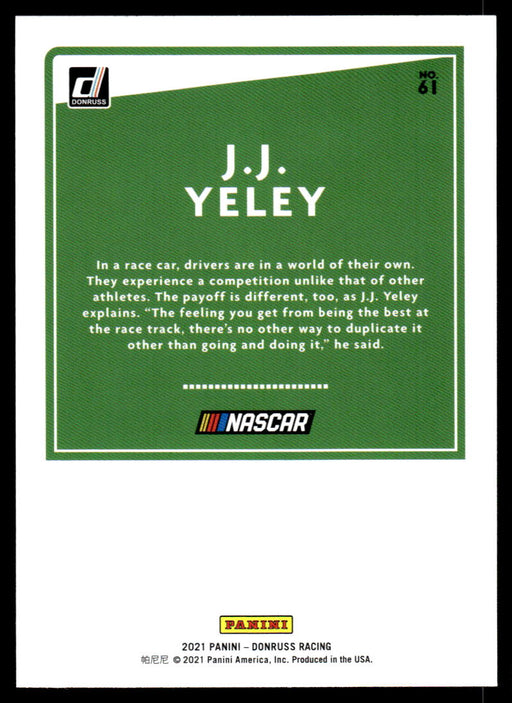 J.J. Yeley 2021 Panini Donruss Racing Base Back of Card