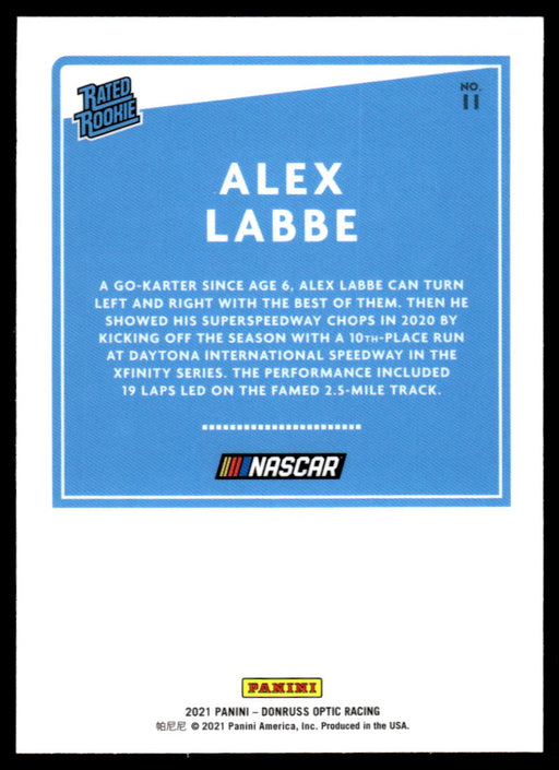 Alex Labbe 2021 Panini Donruss Racing Optic Back of Card