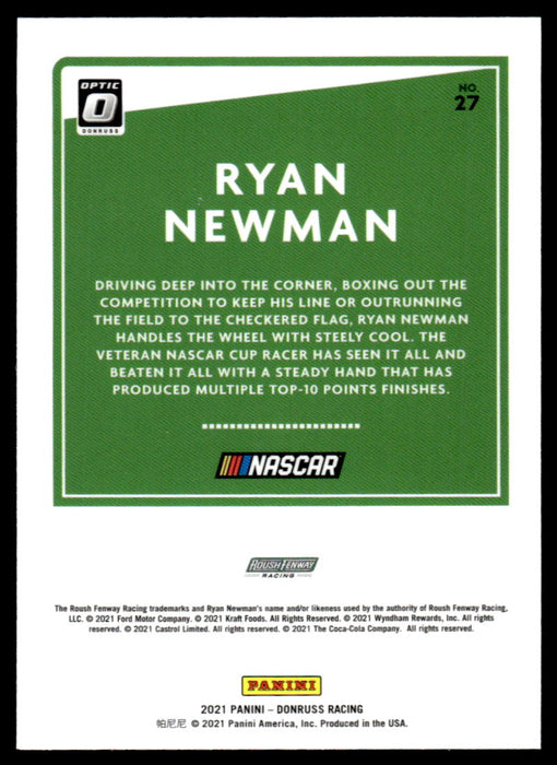 Ryan Newman 2021 Panini Donruss Racing Optic Back of Card