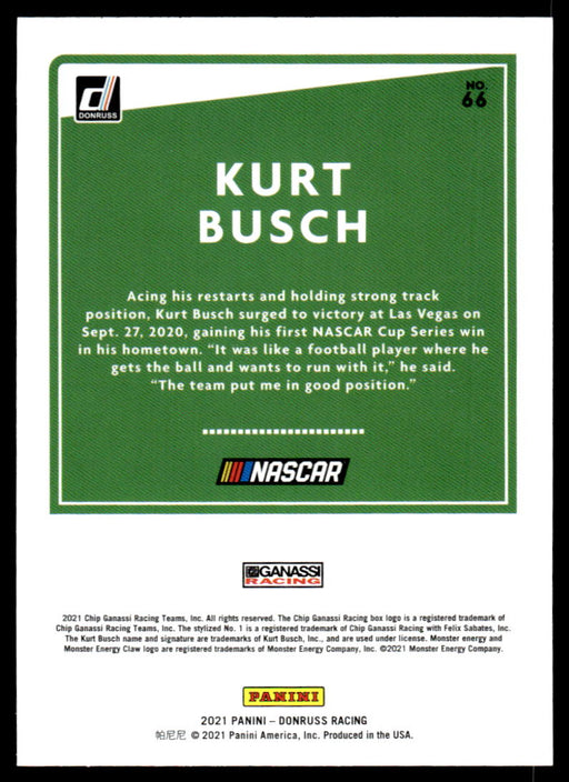 Kurt Busch 2021 Panini Donruss Racing Base Back of Card