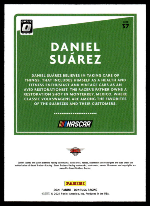 Daniel Suarez 2021 Panini Donruss Racing Optic Back of Card