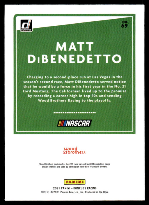 Matt DiBenedetto 2021 Panini Donruss Racing Base Back of Card