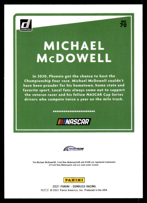 Michael McDowell 2021 Panini Donruss Racing Base Back of Card