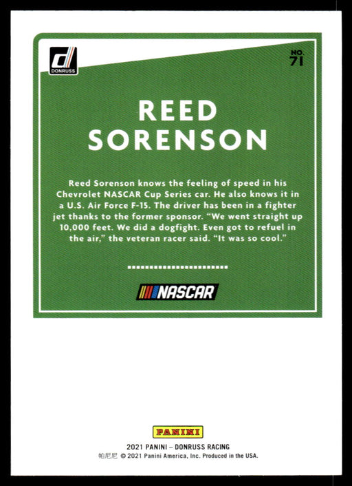 Reed Sorenson 2021 Panini Donruss Racing Base Back of Card