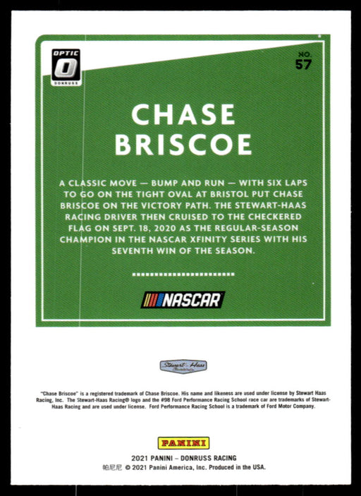 Chase Briscoe 2021 Panini Donruss Racing Optic Back of Card