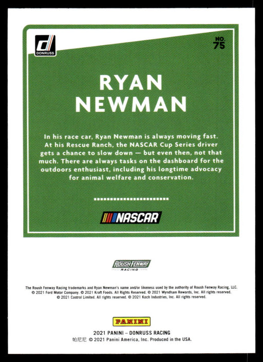 Ryan Newman 2021 Panini Donruss Racing Base Back of Card