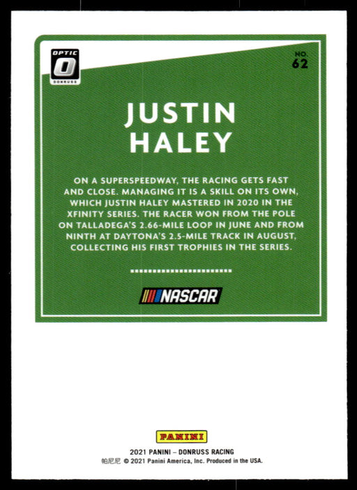 Justin Haley 2021 Panini Donruss Racing Optic Back of Card