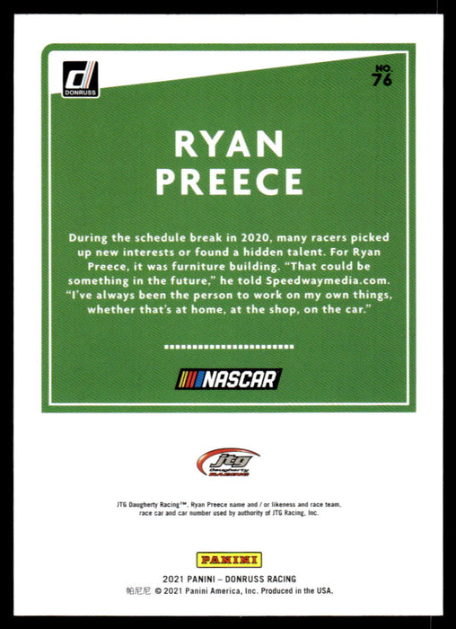 Ryan Preece 2021 Panini Donruss Racing Base Back of Card