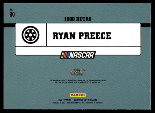 Ryan Preece 2021 Panini Donruss Racing Optic Back of Card