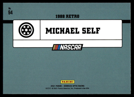 Michael Self 2021 Panini Donruss Racing Optic Back of Card