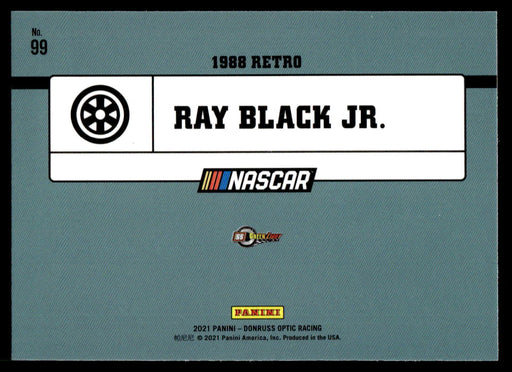 Ray Black Jr. 2021 Panini Donruss Racing Optic Back of Card