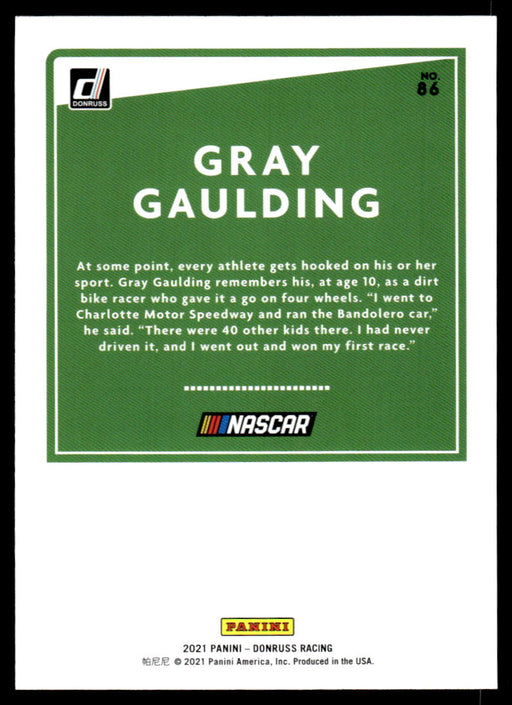 Gray Gaulding 2021 Panini Donruss Racing Base Back of Card