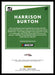 Harrison Burton 2021 Panini Donruss Racing Base Back of Card