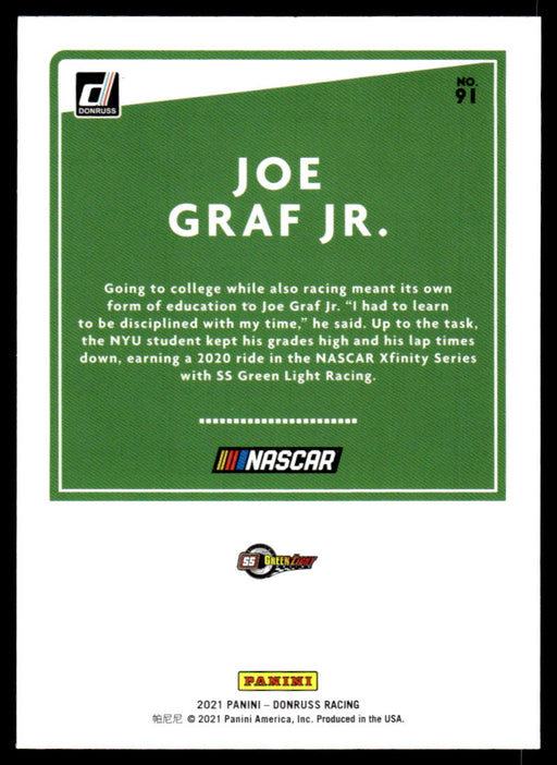 Joe Graf Jr. 2021 Panini Donruss Racing Base Back of Card