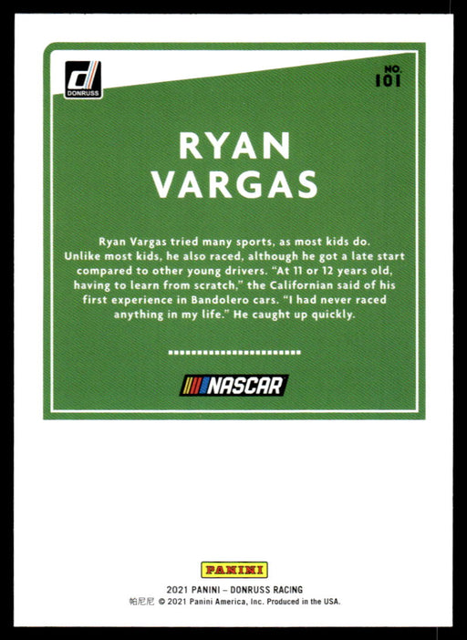 Ryan Vargas 2021 Panini Donruss Racing Base Back of Card