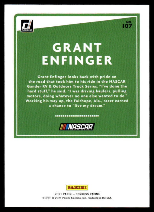 Grant Enfinger 2021 Panini Donruss Racing Blue Back of Card