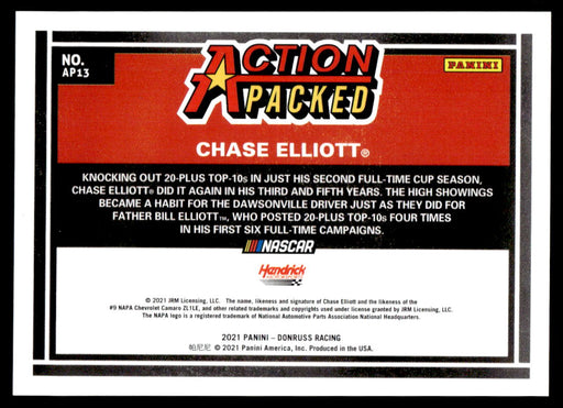 Chase Elliott 2021 Panini Donruss Racing Holo Back of Card