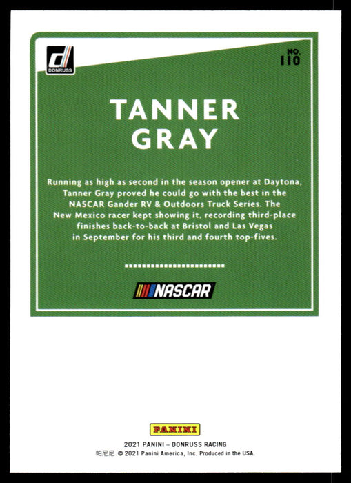 Tanner Gray 2021 Panini Donruss Racing Base Back of Card