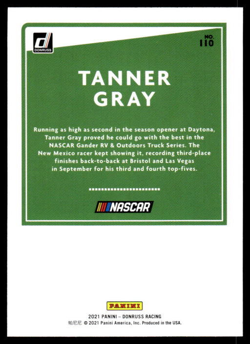 Tanner Gray 2021 Panini Donruss Racing Base Back of Card