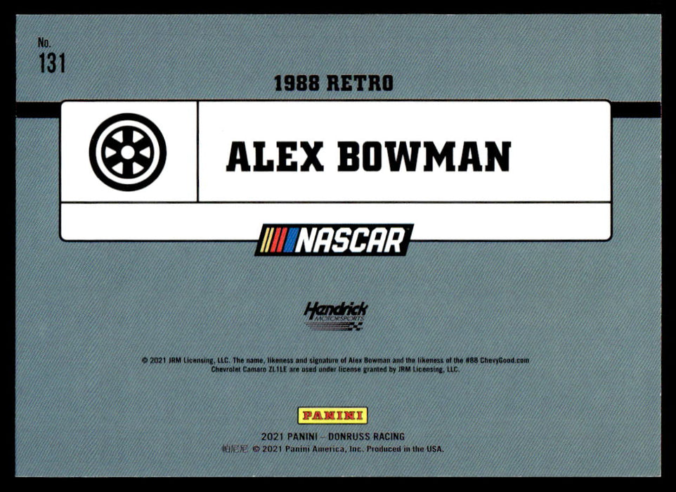 Alex Bowman 2021 Panini Donruss Racing Red Back of Card