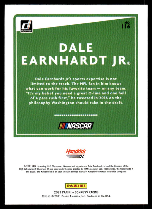 Dale Earnhardt Jr 2021 Panini Donruss Racing Base Back of Card