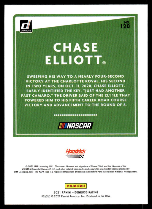 Chase Elliott 2021 Panini Donruss Racing Base Back of Card