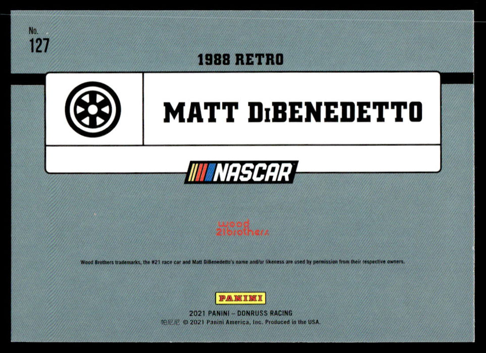 Matt DiBenedetto 2021 Panini Donruss Racing Base Back of Card