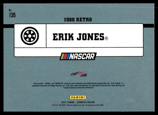 Erik Jones 2021 Panini Donruss Racing Base Back of Card