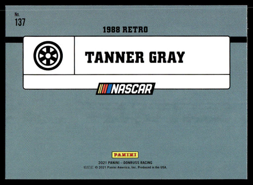 Tanner Gray 2021 Panini Donruss Racing Base Back of Card