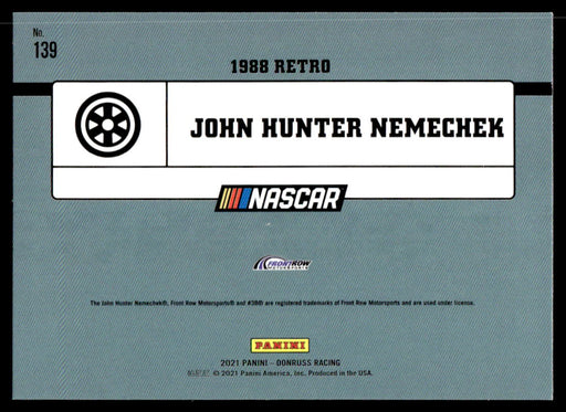 John Hunter Nemechek 2021 Panini Donruss Racing Base Back of Card