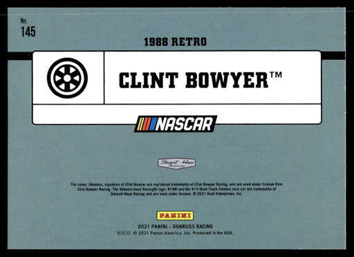 Clint Bowyer 2021 Panini Donruss Racing Base Back of Card