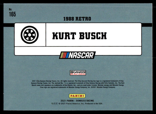 Kurt Busch 2021 Panini Donruss Racing Base Back of Card