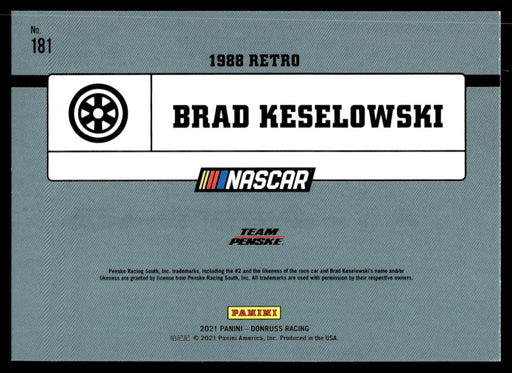 Brad Keselowski 2021 Panini Donruss Racing Base Back of Card