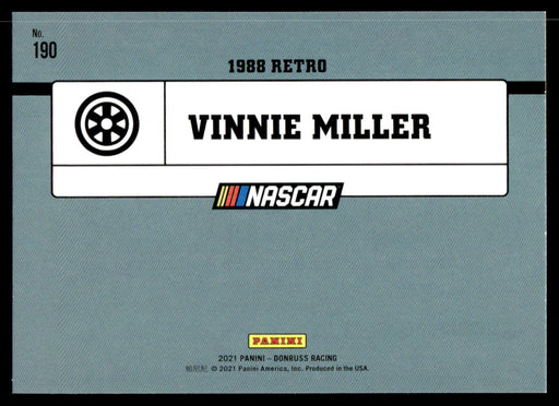 Vinnie Miller 2021 Panini Donruss Racing Base Back of Card