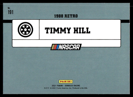 Timmy Hill 2021 Panini Donruss Racing Base Back of Card