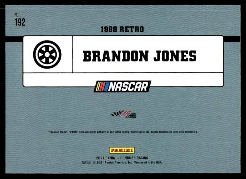 Brandon Jones 2021 Panini Donruss Racing Base Back of Card