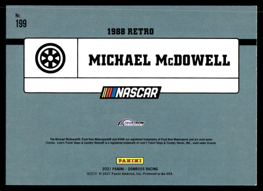 Michael McDowell 2021 Panini Donruss Racing Base Back of Card