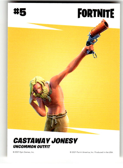 Castaway Jonesy 2021 Panini Fortnite Series 3 Back of Card