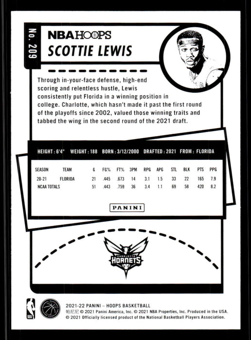 Scottie Lewis 2021 Panini NBA Hoops Base Back of Card