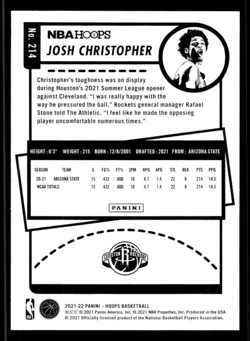 Josh Christopher 2021 Panini NBA Hoops Base Back of Card