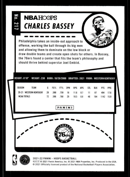 Charles Bassey 2021 Panini NBA Hoops Base Back of Card