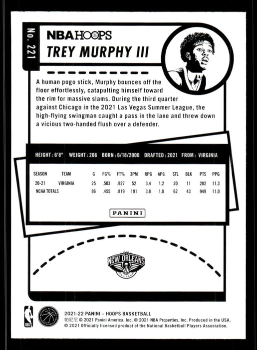 Trey Murphy III 2021 Panini NBA Hoops Base Back of Card