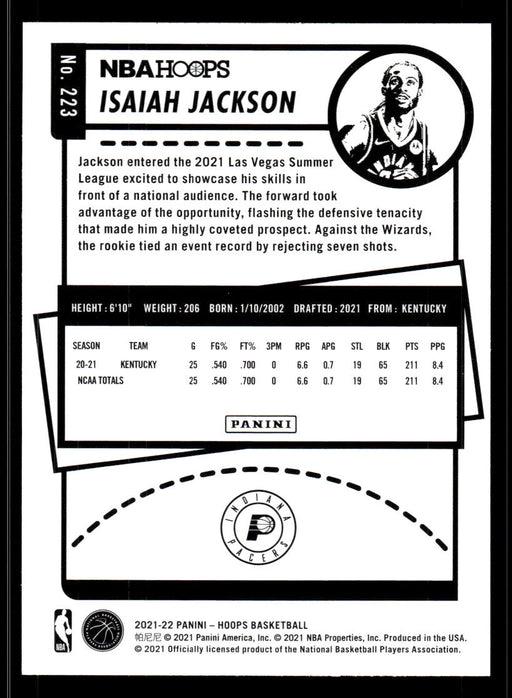 Isaiah Jackson 2021 Panini NBA Hoops Base Back of Card