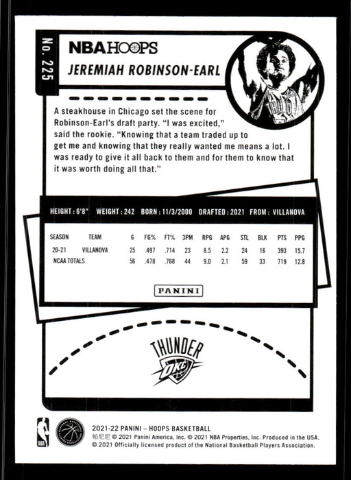 Jeremiah Robinson-Earl 2021 Panini NBA Hoops Base Back of Card