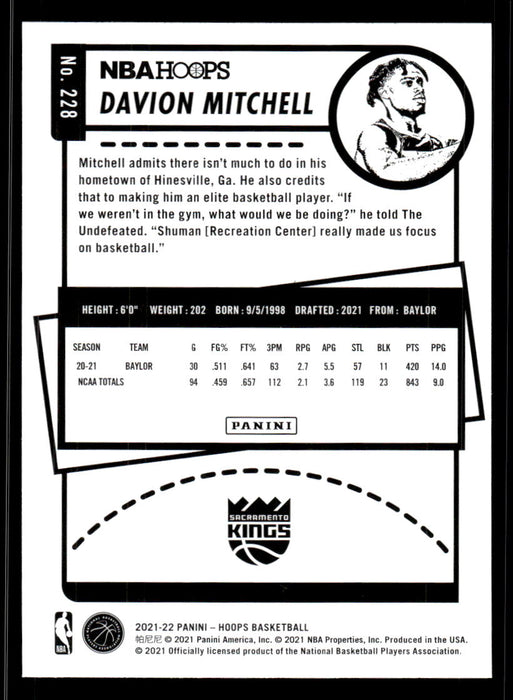 Davion Mitchell 2021 Panini NBA Hoops Base Back of Card