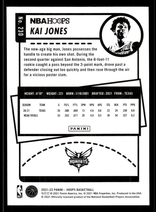 Kai Jones 2021 Panini NBA Hoops Base Back of Card